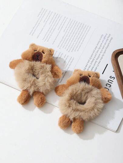 1 pieza/2 piezas Coletero de peluche de oso marrón lindo con estilo bohemio, adecuado para uso diario