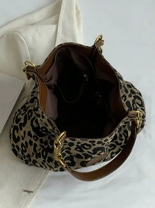 Leopard Print Canvas Tote Bag, Vintage Shoulder Bag, Fashionable Handbag Suitable For School, Work, And Shopping, Fall Winter Fashionable Cheetah Print Purse For Women