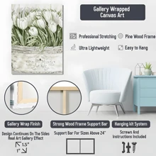 1pc Framed Canvas Poster, White Tulip Flowers Wall Art Canvas Paintings, Ideal Gift For Bedroom Living Room Corridor, Wall Art, Room Decoration