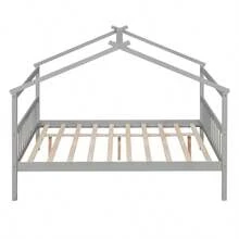 Full Size Wooden House Bed With Twin Size Trundle Gray - 灰色+實木 - 查看 7
