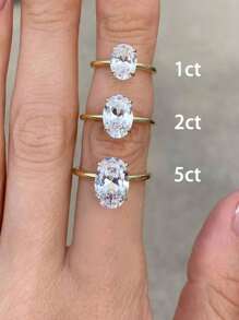 1 chiếc nhẫn đính hôn/nhẫn cưới hình bầu dục sáng bóng 5 carat, bạc sterling 925, nhẫn hứa hẹn/nhẫn vĩnh cửu dành cho nữ, quà tặng trang sức tinh tế. - Vàng - Xem 8