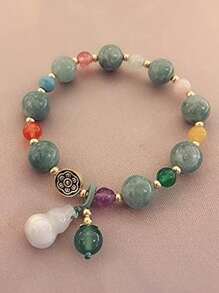 Feng Shui Handmade Chinese Wu Lou/Hu Lou Bracelet Health Protection (Green), Gemstone, Jade, Agate, Agate - Multicolor - View 6