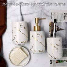 Kit 4pz De Accesorios Para Baño De Cerámica Jabonera Dispensador Porta Cepillo Vaso - Blanco - Ver 5