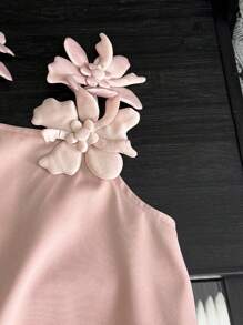 Robe camisole d'été en tissu tressé de couleur unie pour filles - Rose bonbon - Voir 6