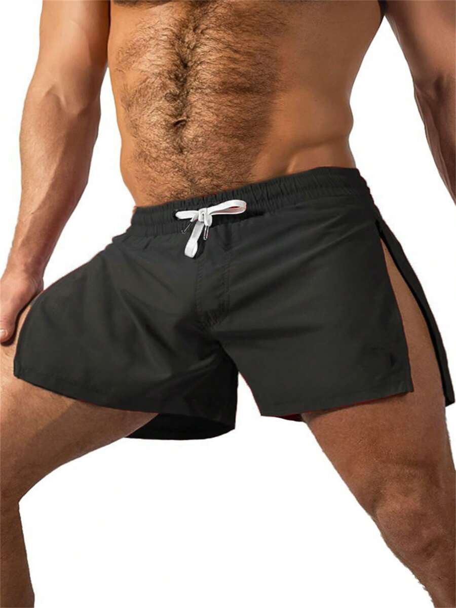 Mens Quick Dry Athletic Shorts Low Waist Side Split Workout Shorts Breathable Training Shorts - màu đen - Xem 1