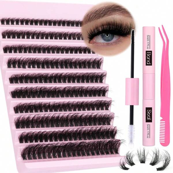 200 unidades de cílios D Curl Clusters, 8-16 mm, cílios postiços 10 fileiras 60D Cluster Lashes, 10ML Bond & Seal, cola para extensão de cílios, pinças, aplicador de cílios para extensão de cílios, cílios individuais, cílios naturais e leves, extensão de cílios, cílios fáceis de maquiagem, cílios segmentados DIY, cílios grossos e dramáticos, cílios segmentados