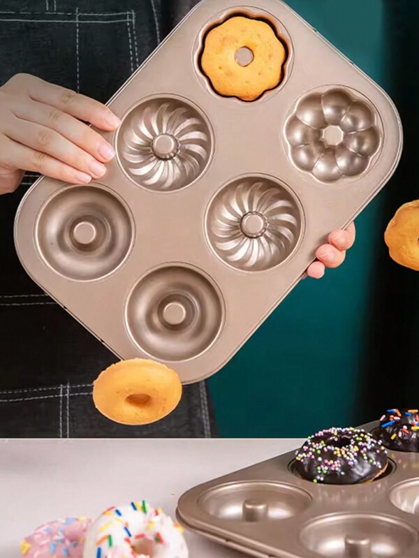 1 pieza Molde para donas con forma de flor de 6 cavidades, molde pequeño para pastel, molde para magdalenas con diseño de dibujos animados, molde para panqueques, bandeja para hornear en el hogar, accesorios de cocina, herramienta de hornear