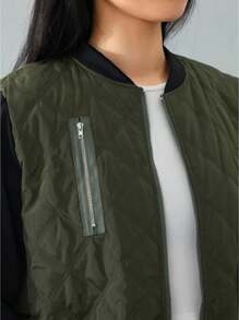 Womens Bomber Jacket Zip Up Biker Quilted Lightweight Jackets Thin Coat Tops