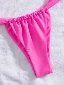 Nuevo conjunto de bikini elegante de fiesta con decoración de concha de unicolor y cordones, traje de baño de moda de playa de verano para mujer