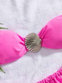 Nuevo conjunto de bikini elegante de fiesta con decoración de concha de unicolor y cordones, traje de baño de moda de playa de verano para mujer