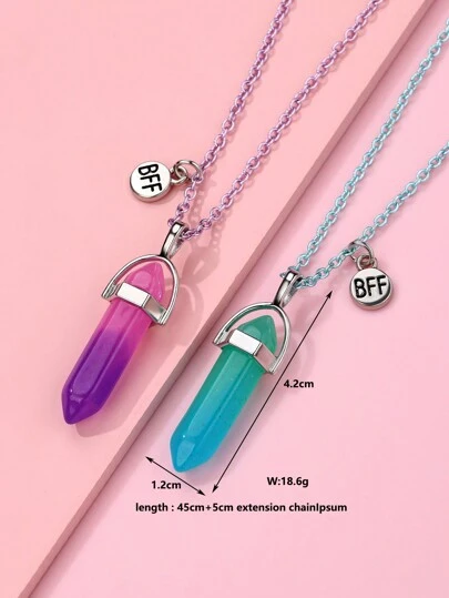 Bộ 2 chiếc/Bộ vòng cổ đá phát sáng trong bóng tối bằng nhựa nhiều màu sắc cho bé gái, Bộ quà tặng trang sức dễ thương thích hợp để đeo hàng ngày và làm bạn thân