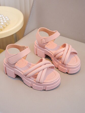 2025 Girls' Pink High Heel Princess Sandals, Fashion Soft Bottom Open Toe Shoes For Big Kids