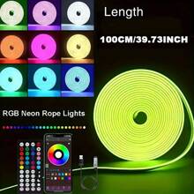 1 Tira de luz LED RGB de neón, cuerda de luz con alimentación USB inteligente con control de aplicación y botón, sincronización de música, perfecta para decoración del hogar, dormitorio, fiesta, múltiples modos, 3 tamaños a elegir, artículos de decoración de habitación, artículos de decoración del hogar, decoración de dormitorio, cumpleaños, decoración de la casa, artículos de habitación - Multicolor - Ver 15