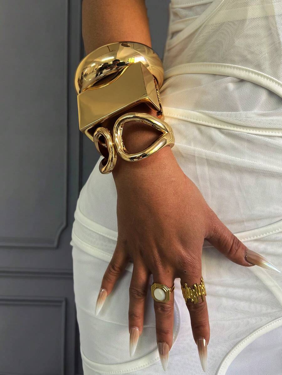 1 件袖口手镯、金手镯、宽手镯、粗手镯、手镯套装、宽手镯、女士手镯、送给她的礼物