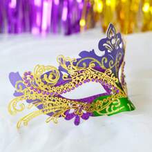 Couple Masks - Shiny Metal Wire Raspberry Color Crystal Venetian Mask, Men's Carnival Mask (The Masks Are Hand-Painted, So There May Be Slight Line Deviations, But It Does Not Affect The Use) - Purple Green - View 4