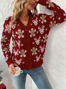 Women Classic Cardigan Ugly Christmas Sweaters V Neck Button Down Long Sleeve Open Front Sweater With Fun Patterns And Animals