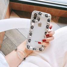 Coque pour iPhone 13 Pro Max - Coque transparente de luxe avec strass et chaîne en argent (noir), cadeau pour la famille, les amis, les enfants, les anniversaires, le printemps, les vacances, le petit ami, la petite amie, la Saint-Valentin