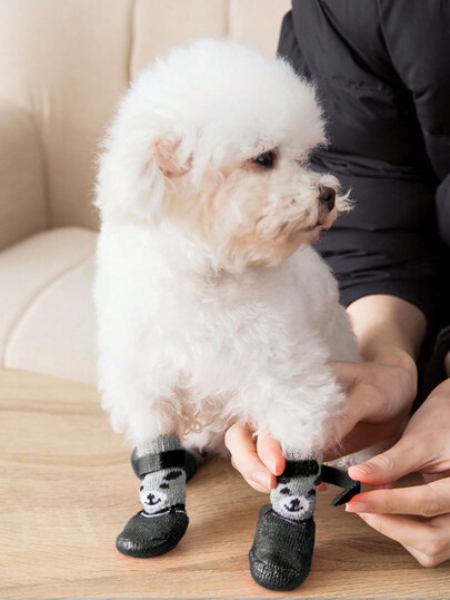 4 szt./zestaw wodoodporne buty dla psów i kotów, zimowe buty dla zwierząt, przeciwdeszczowe buty dla psów dla małych psów, antypoślizgowe, antypoślizgowe buty dla szczeniąt, czarne