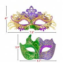 Couple Masks - Shiny Metal Wire Raspberry Color Crystal Venetian Mask, Men's Carnival Mask (The Masks Are Hand-Painted, So There May Be Slight Line Deviations, But It Does Not Affect The Use) - Purple Green - View 2