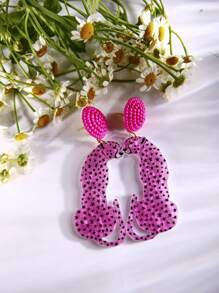 手工制作的种子珠耳钉，有趣可爱的卡通卡哇伊潮流时尚珠宝，洋红色星豹耳环，情人节礼物，丙烯酸树脂动物爱好者吊坠耳环，适合女士和女孩，夏季冬季假日海滩派对礼物 - 玫紅色五角星豹 - 查看 5