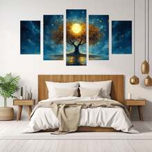 Framed Set Of 5 Tree Of Life Wall Art,Night Tree Moon Tree Of Life Canvas Wall Art - Painted Paintings Modern Abstract Forest Pictures Artwork -  For Living Room Bedroom Office Decoration Living Room Decor- Abstract Painting Pictures -Minimalist Modern Artwork Home Decoration Framed Ready To Hang - Blue - View 4
