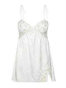 Women Sling Dress, Spaghetti Straps Backless Lacing Flower Patchwork Slit Summer Mini Dress - White - View 6