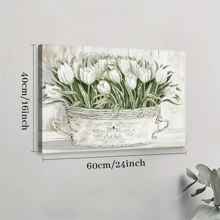 1pc Framed Canvas Poster, White Tulip Flowers Wall Art Canvas Paintings, Ideal Gift For Bedroom Living Room Corridor, Wall Art, Room Decoration