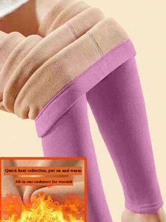 1pc Women's Warm Plus Size Thermal Lined Pants, High Waist Sherpa Lining Leggings For Autumn/Winter