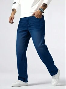 1pc Men's Regular Fit Straight Leg Blue Casual Comfortable Cargo Jeans, Suitable For Urban Walking & Outdoor Activities Cargo Pants