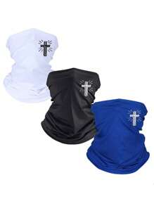 3 件/1 件闪亮十字印花面罩男女通用颈套围巾面罩拉法帽钓鱼骑行跑步面罩防风头巾 - 彩色 - 查看 8