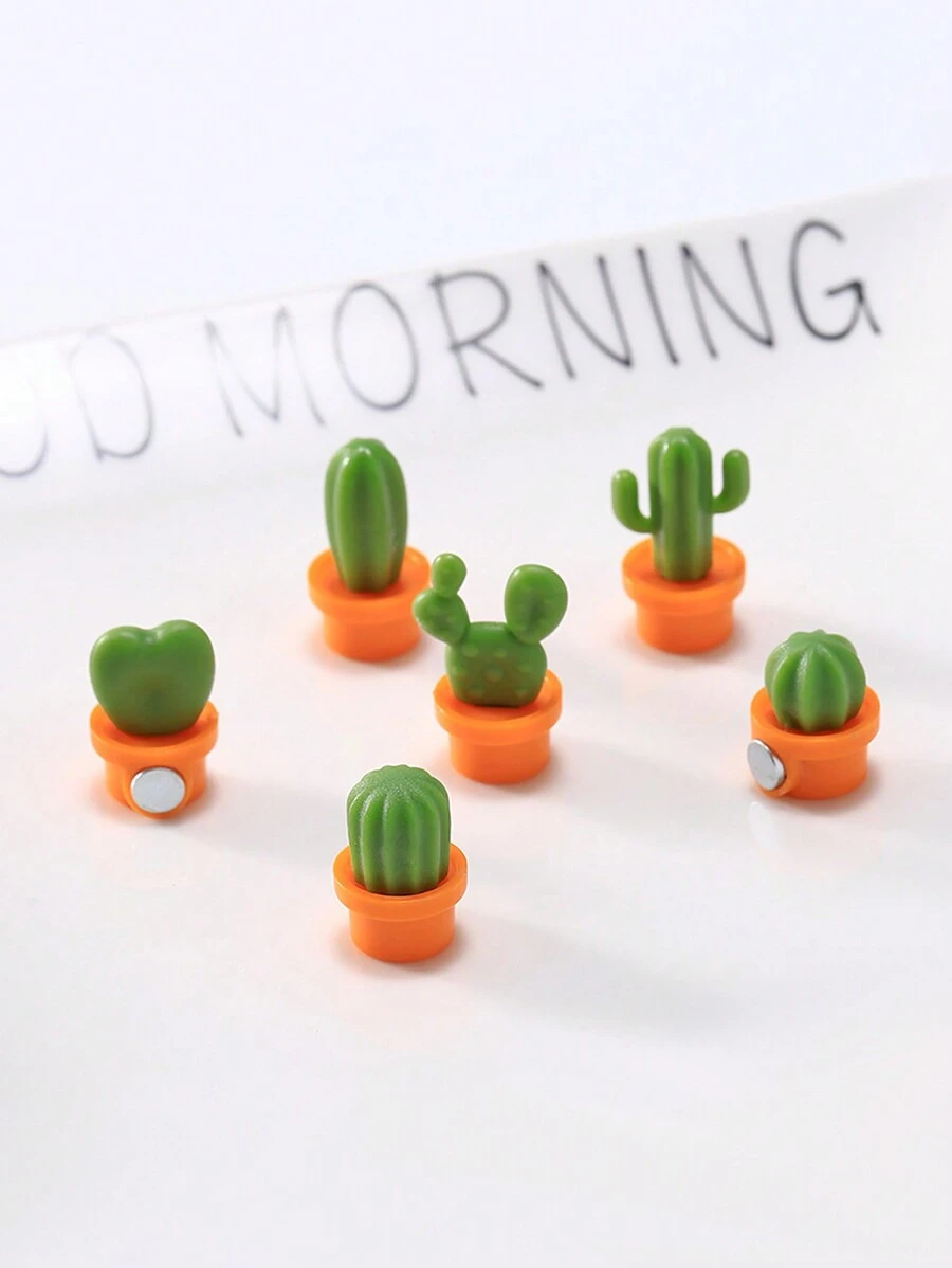 6 件创意 3D 仙人掌磁性冰箱贴，可爱卡通磁铁提醒便签贴，厨房收纳贴