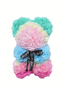 2/1 Pc, 9.25*15.5inch Rose Teddy Bear Decoration, Miniature Foam Bear Cute Home Decor, Romantic Artificial Flower Design, Suitable For Valentine's Day, Wedding, Birthday, Window Display, Desktop Decor, Perfect Gift For Family & Friends Gifts Graduation