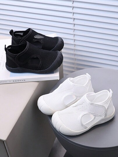 1 par de sandalias deportivas de moda para niños y niñas, de unicolor, minimalistas, huecas, transpirables, antideslizantes, resistentes al desgaste, de suela suave y de punta abierta