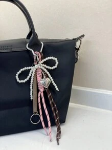 1PC Angora Red Pearl Bow Rope Bag Charm, Keychain Accessories Car Pendant Can Be Used For Bag Pendant Pendant. Gifts Valentine'S Day Stylish For Teen Girls Women College Students Teacher White-Collar Workers Rookies & White-Collar Workers Gift Accessories Decor Present Car Accessories Women Key Chain Charms Back To School Supplies Gifts For Teachers