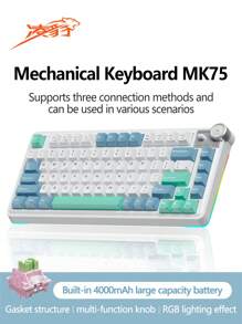 LINBAO LINGBAO MK75 Wireless Mechanical Keyboard - Tri-Mode Connection, Hot-Swappable, Compatible, RGB Backlight, 4000mAh Battery, Dual Light Strips, Multimedia Knob