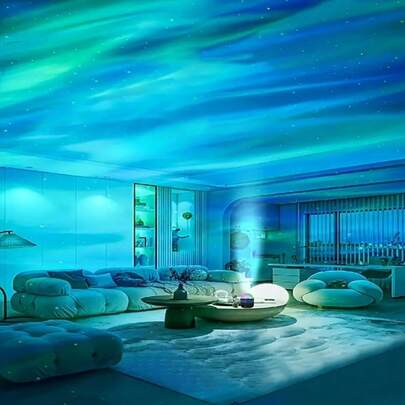 1个LED波纹极光效果投影灯，带遥控器，颜色可调，卧室夜灯投影仪，家庭影院，天花板投影营造浪漫氛围，多场景装饰投影灯，适合节日圣诞节装饰，家居圣诞礼物，圣诞装饰品