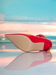 Women's Stylish Pointed Toe High Heel Slip-On Pumps - Red - View 6