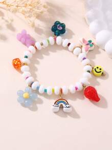 NAIZHU 1/4pcs Cross-Border Luxury Colorful Dopamine Glass Bead Stone Beaded Bracelet, Ceramic, Glass And Acrylic Strawberry Flower Mushroom Element Funky Jewelry, Random Colored Rice Beads - Multicolor - View 4