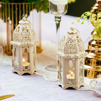 4pcs Charming Moroccan Style Transparent Glass Candle Lantern, Vintage Wrought Iron Glass Candle Holder - Multifunctional Tea Light Holder, Decorative Candle Holder Accessories, Suitable For Indoor And Outdoor Decoration, Perfect Choice For Weddings, Parties And Events, No Electricity Or Batteries Required Gifts Birthday Graduation