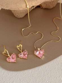 Juego de joyería de 3 piezas con collar y aretes con forma de corazón, adecuado para uso diario - Unitalla - Ver 6