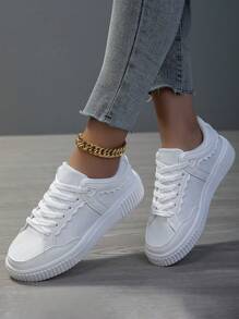 Damen Lässig Sneakers, modische kleine weiße Schuhe, leichte Skaterschuhe im Straßen-Stil