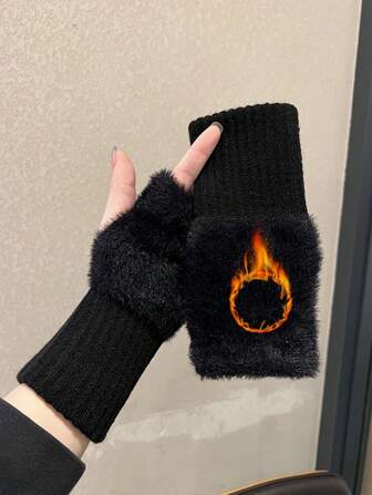 1/2 Pair Women's Knitted Half Finger Touchscreen Gloves With Thermal Lined, Warm And Fashionable Arm Warmers For Autumn/Winter