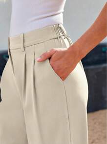 Women's Casual Versatile Plain Color Suit Pants - Beige - View 3