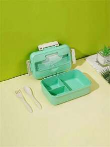1pc Bento Box Lunch Box With Fork And Spoon, Home Use Meal Prep Container, Microwave Safe For Students And Working Adults