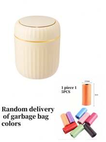 Mini Solid Color Desktop Trash Can With Lid And Button, Suitable As Small Garbage Bin For Home Office Desk