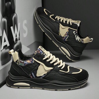 男士2025奢华高跟厚底休闲鞋低帮户外双色平带舒适韩版时尚潮流厚底运动鞋透气运动鞋休闲鞋（随机肚脐花朵图案）