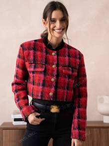 Veste blazer courte en tweed pour femme – Style élégant, classique et décontracté, parfaite pour le travail, les rendez-vous et les soirées