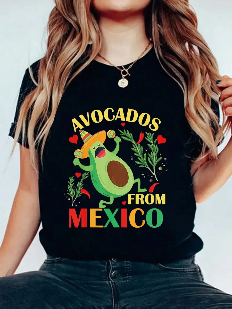 Camiseta gráfica de café con diseño de sol - Camiseta de cuello redondo informal con un leve estiramiento para mujer - Camiseta de manga corta de tela de punto para todas las estaciones - Negro - Ver 1