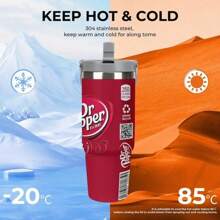 1 Pc 30oz Pepper Printed Stainless Steel Insulated Cup, Large Capacity, Portable Water Cup With Handle, Car Cup, Non Slip, Leak Proof, Specially Prepared As A Gift For Family And Friends, Suitable For Office, Fitness, And Family Leisure Back To School