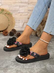 Tongs pour femmes à fleurs minuscules faites à la main avec nœud, tongs femmes pour plage